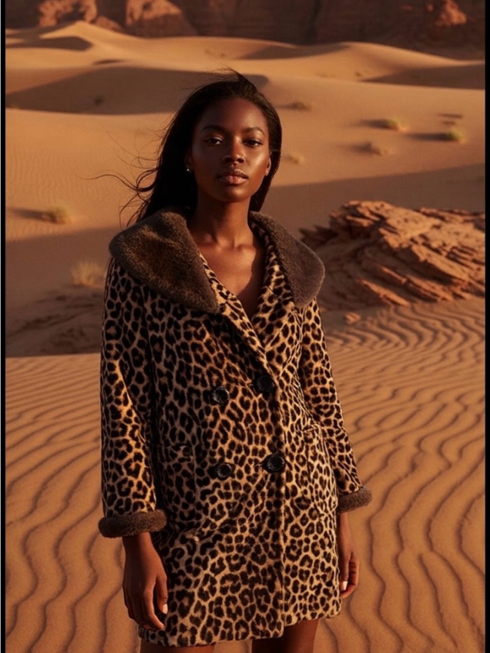 VTG 1940’s Leopard Print Faux Fur Coat Womens Collared Swing Overcoat Cheetah